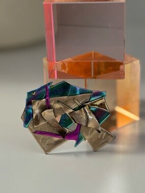 Abstract Multicolor Polymer Brooch - Purple & Teal Accent